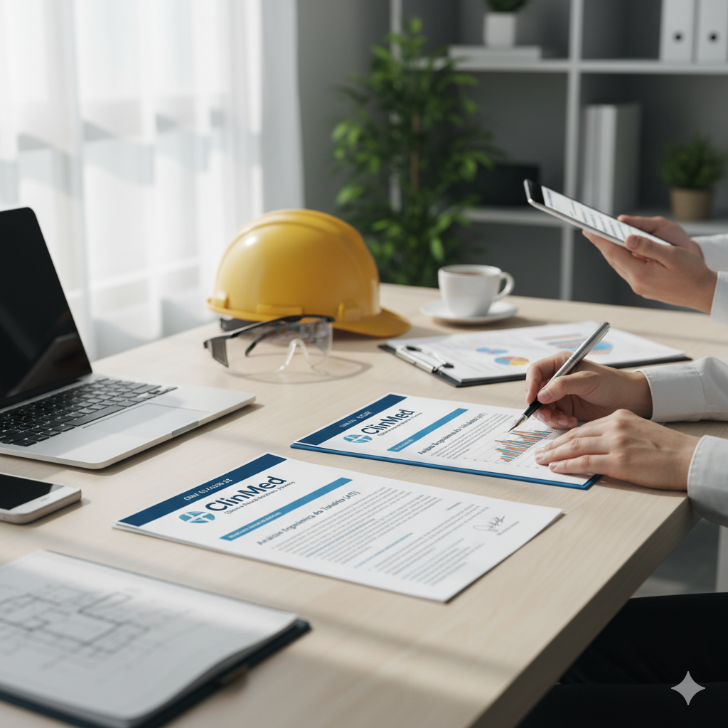 Pessoa assinando documentos de segurança do trabalho