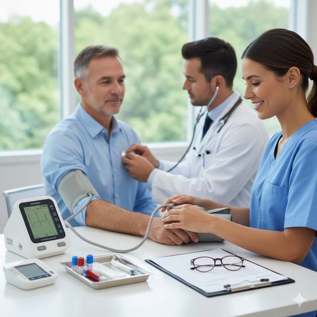 Médico realizando um eletrocardiograma